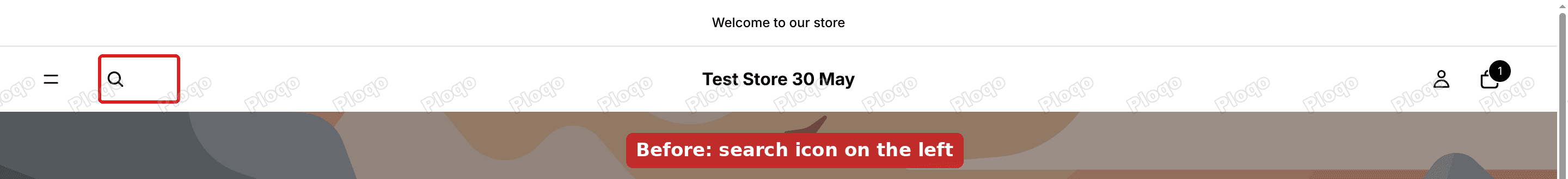 The desktop header after the first fix with the search icon next to the hamburger on the left