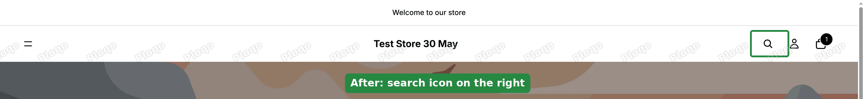 The desktop header after the second fix with the search icon on the right next to Account and Cart