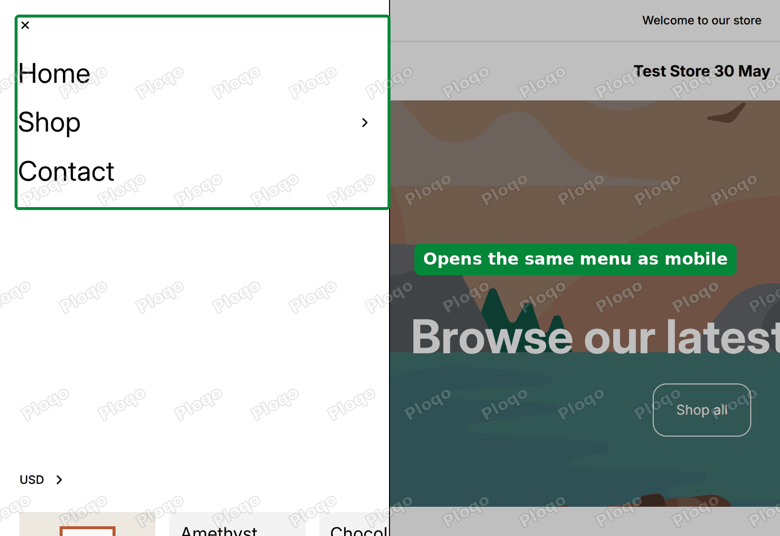 The slide-out menu panel open on a desktop screen after the change