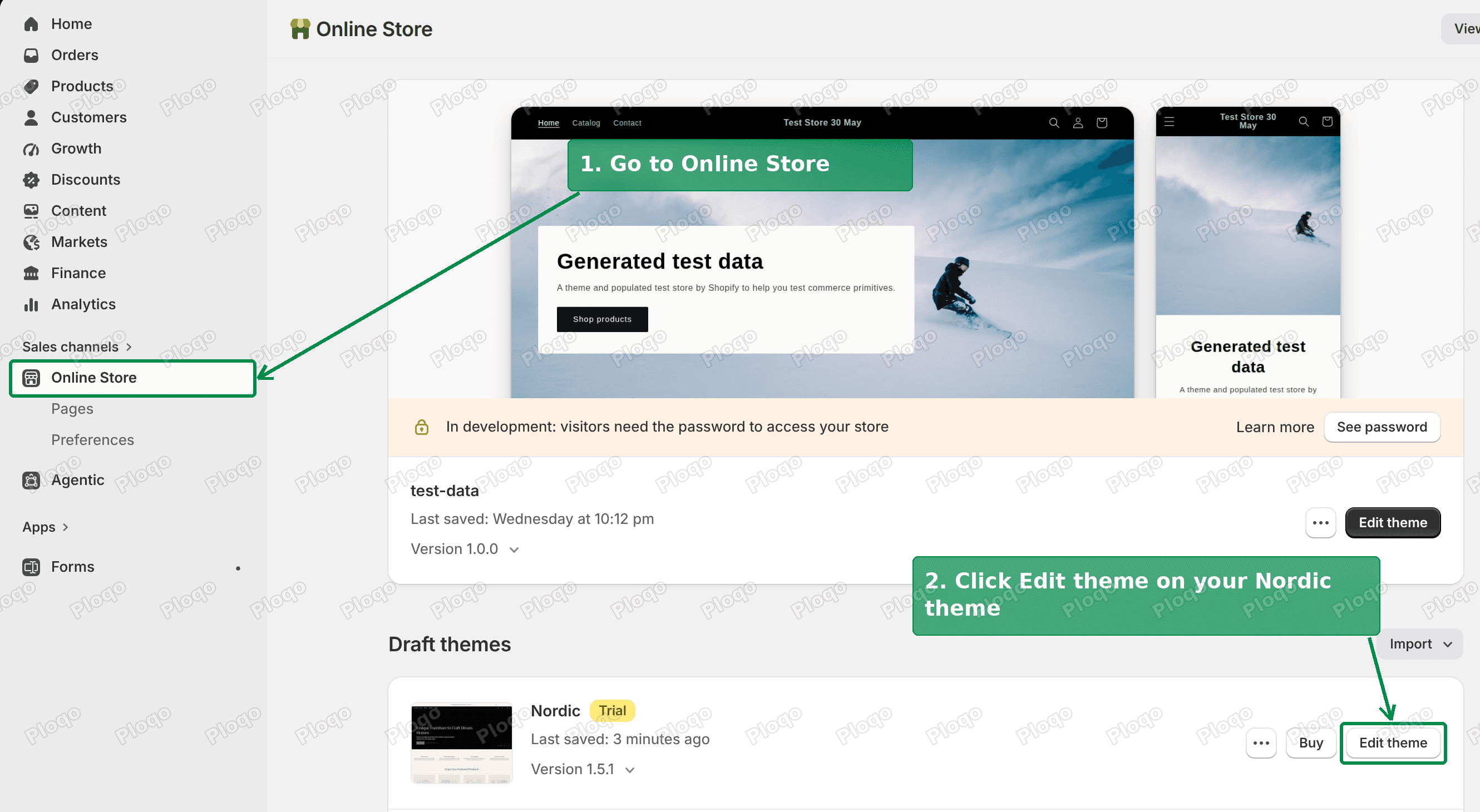 Go to Online Store, then click Edit theme on your Nordic theme