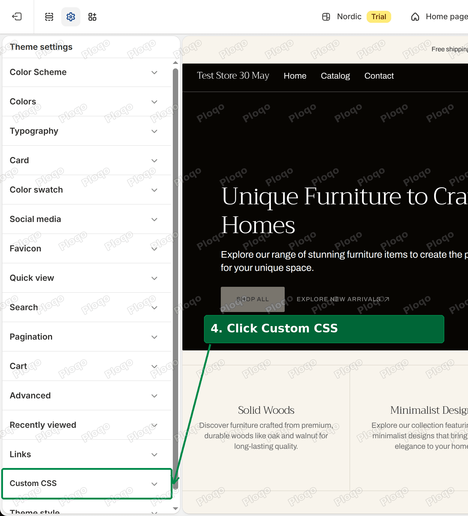 Click Custom CSS in the Theme settings list