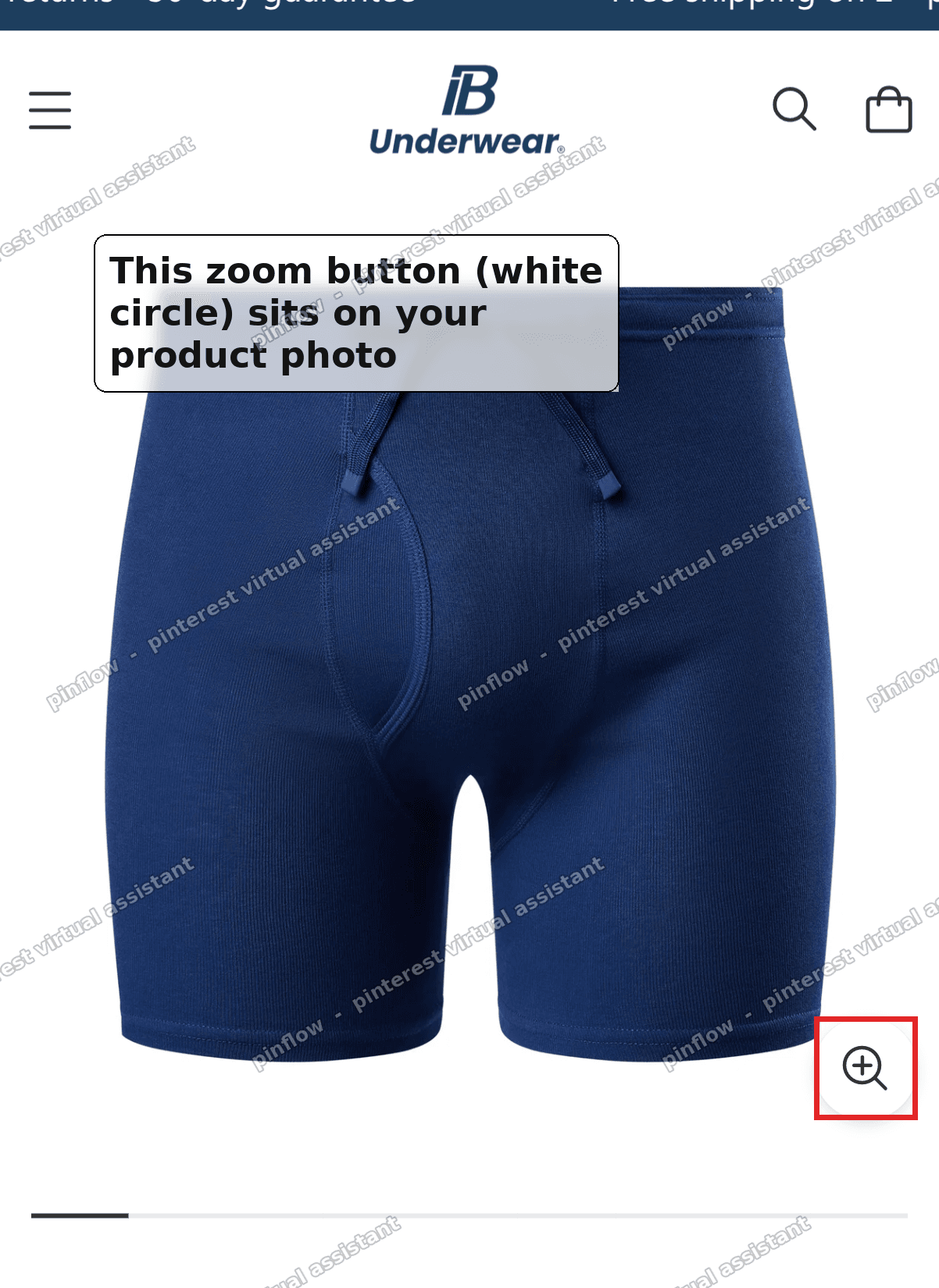 Big white zoom button sitting on the product photo on mobile in the Eclipse theme