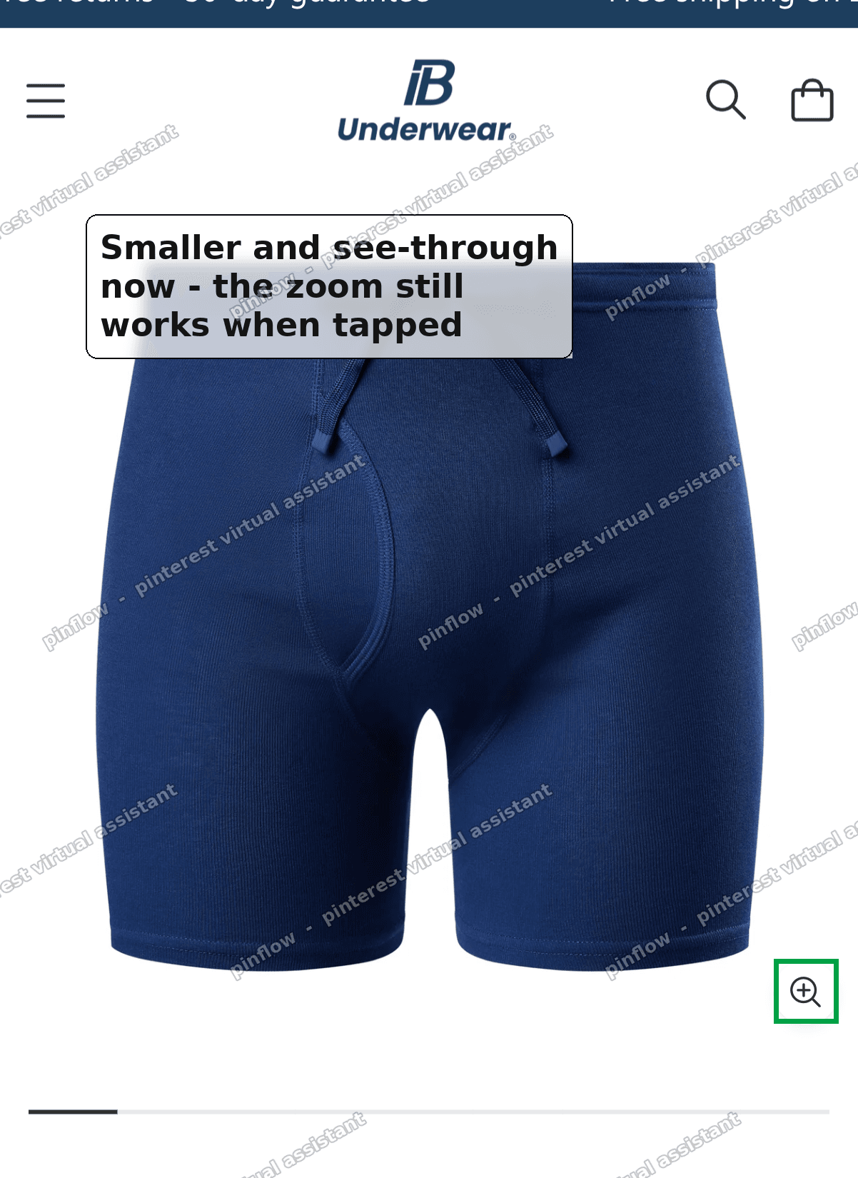 Smaller, see-through zoom button on the product photo after the CSS fix on mobile