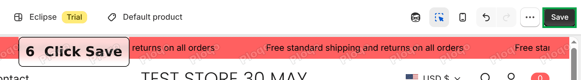The Save button in the top right corner of the theme editor