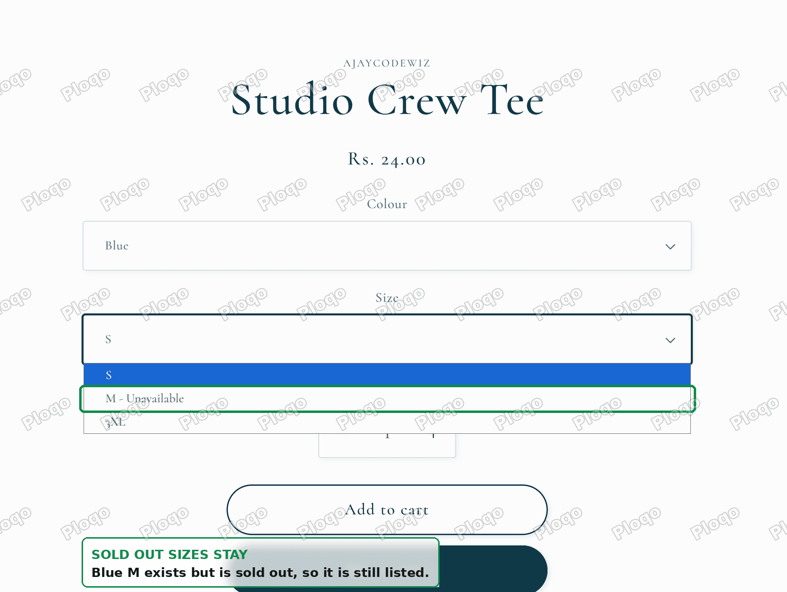 A sold out size is still listed