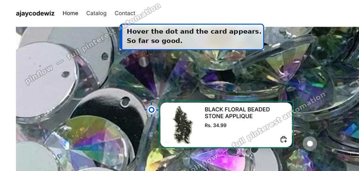 Hover the dot and the card appears