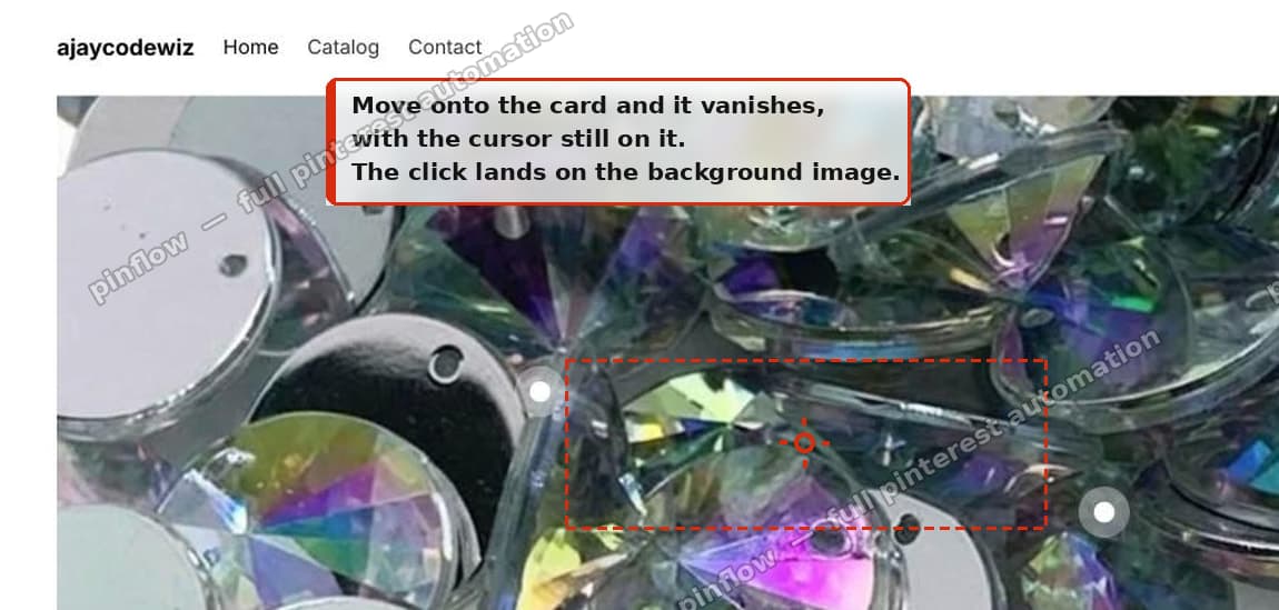 Move onto the card and it vanishes