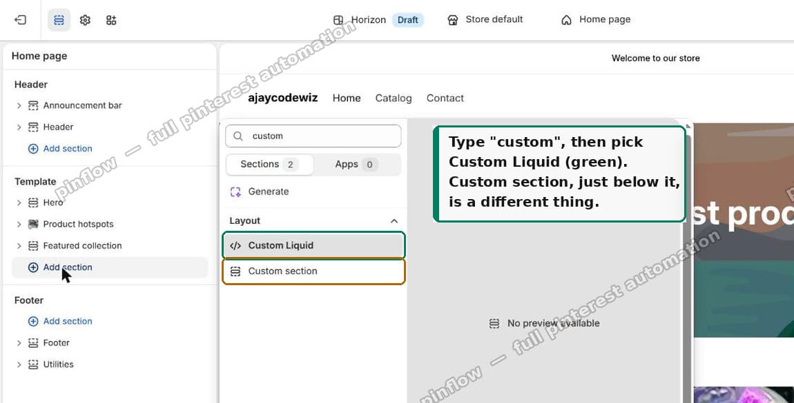 Search custom and pick Custom Liquid