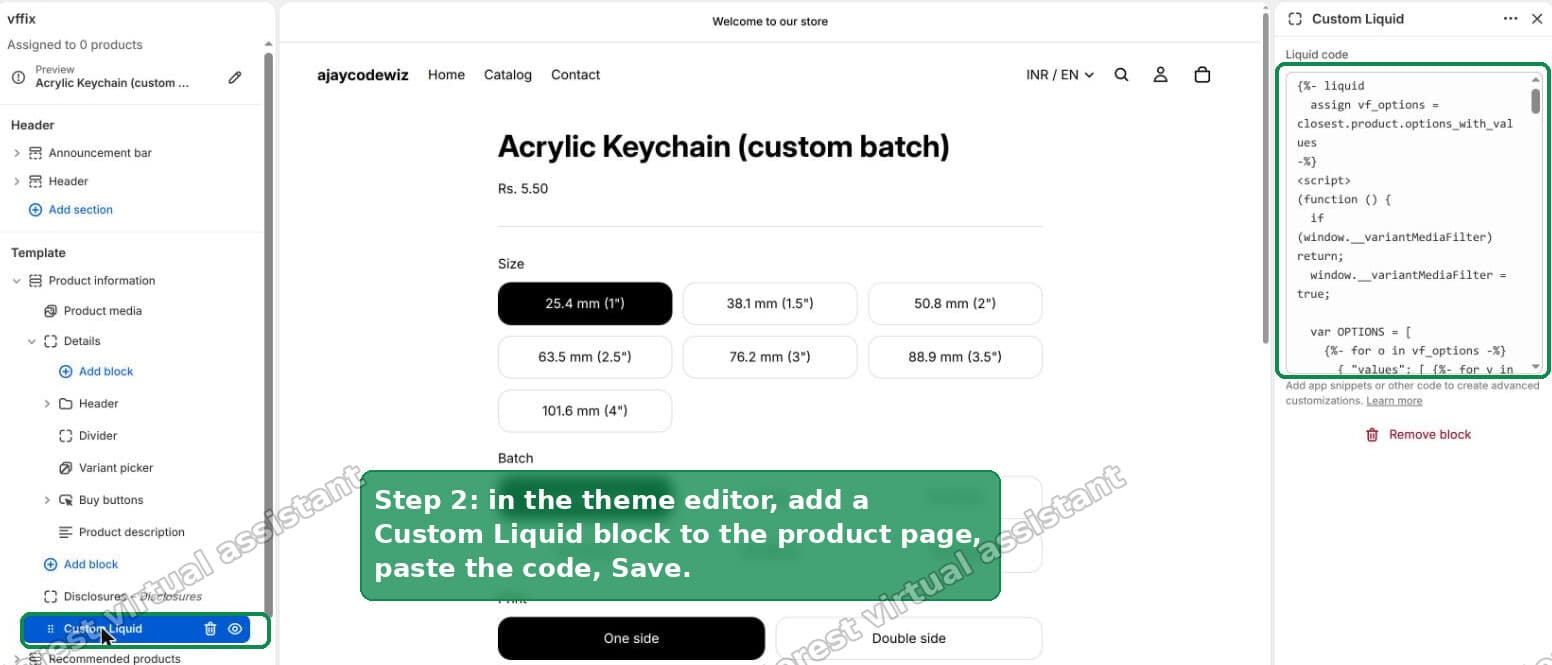 Adding a Custom Liquid block in the Horizon theme editor and pasting the filter code