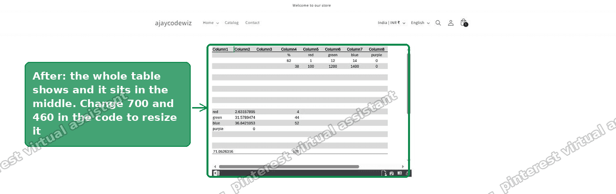 The embedded table rendering at full height and centred on the page