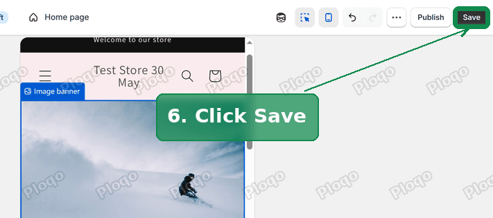 The Save button at the top right of the Shopify theme editor marked