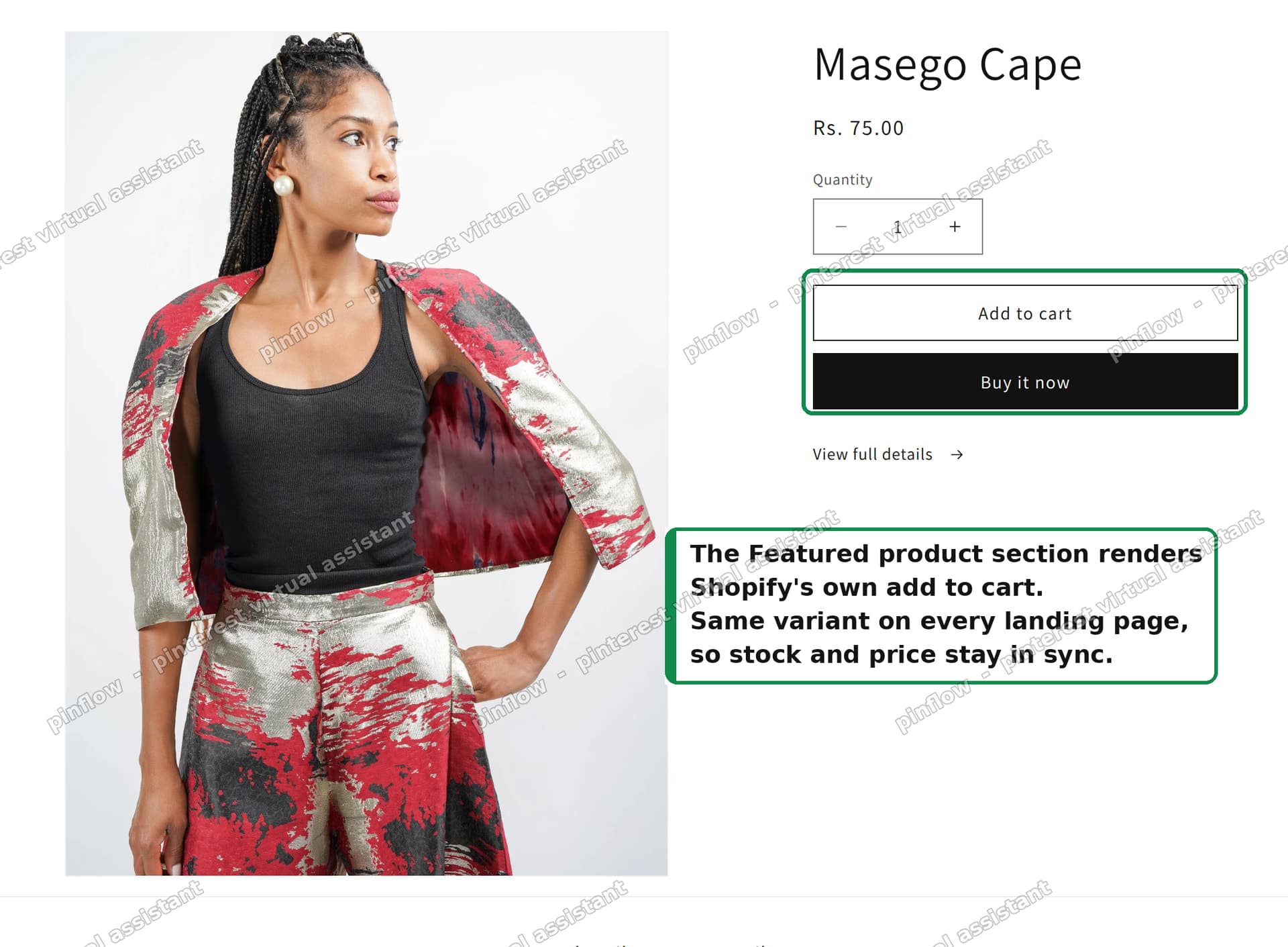 The Featured product section renders the real add to cart