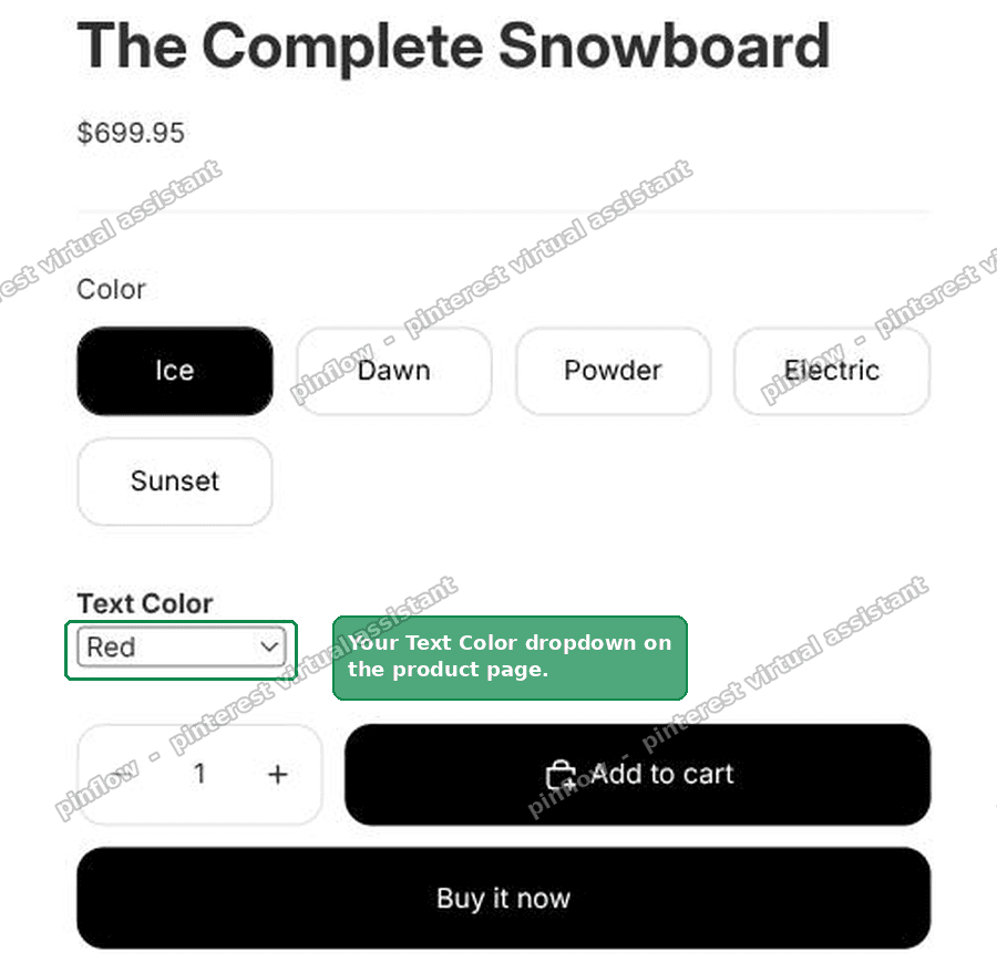 The Text Color dropdown on a Shopify Horizon product page
