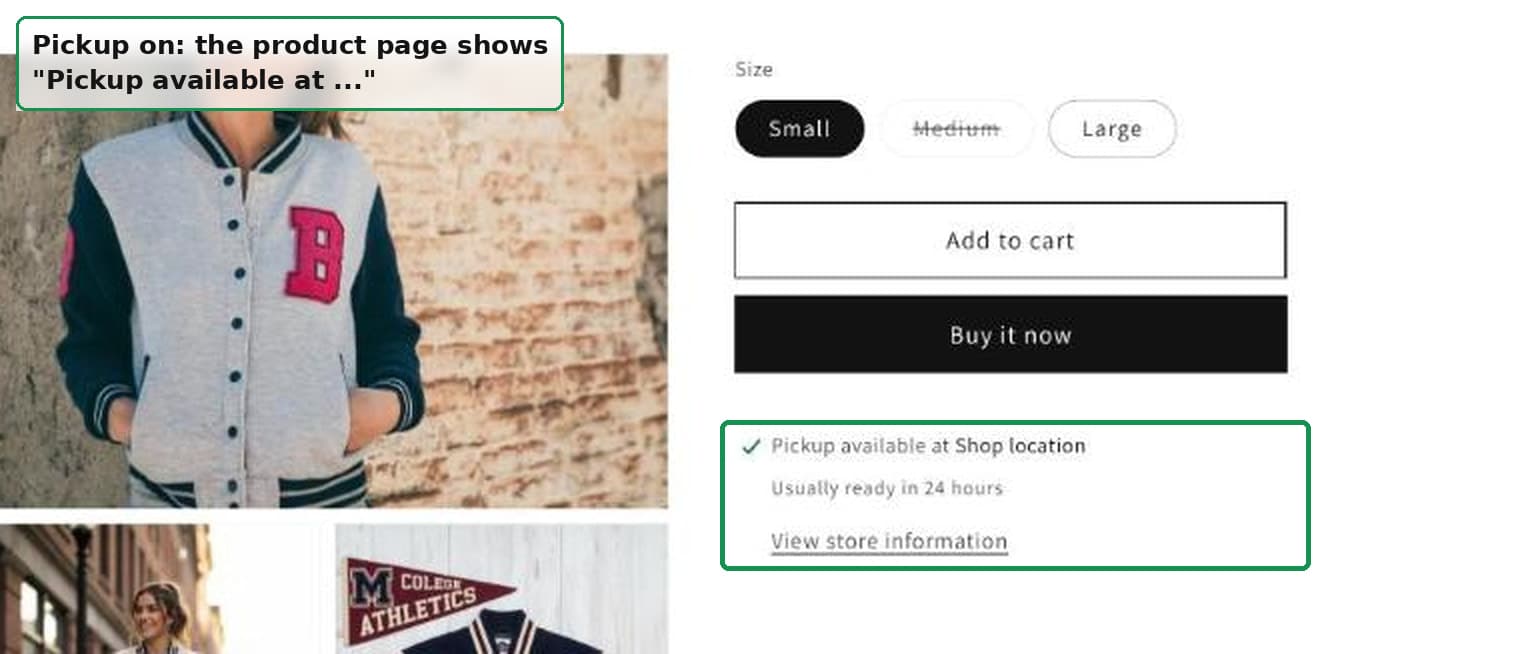 Product page with local pickup switched on