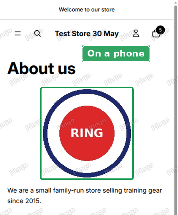 The About us page on a phone, with the logo at 200 x 200 and centered