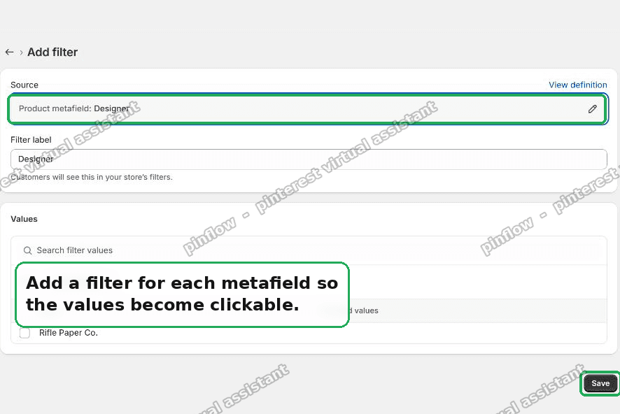 Adding a metafield as a filter in the Shopify Search and Discovery app