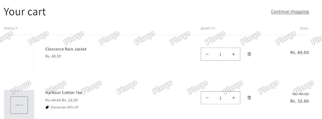 The same cart with two items and no guard message, the Check out button live again