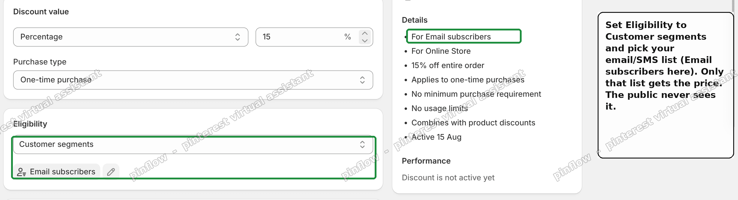 Restricting a Shopify discount to the Email subscribers customer segment, so only that list gets the price