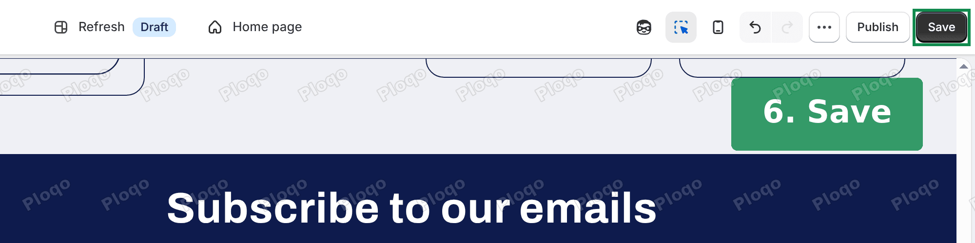 Theme editor top bar with the Save button highlighted