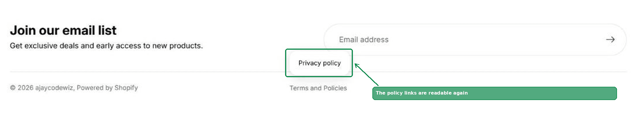 The policy links visible in the popup