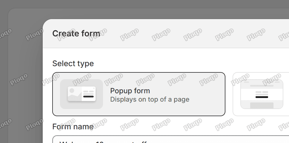 The Create form dialog with Popup form and Inline form as the two types, and a form name field