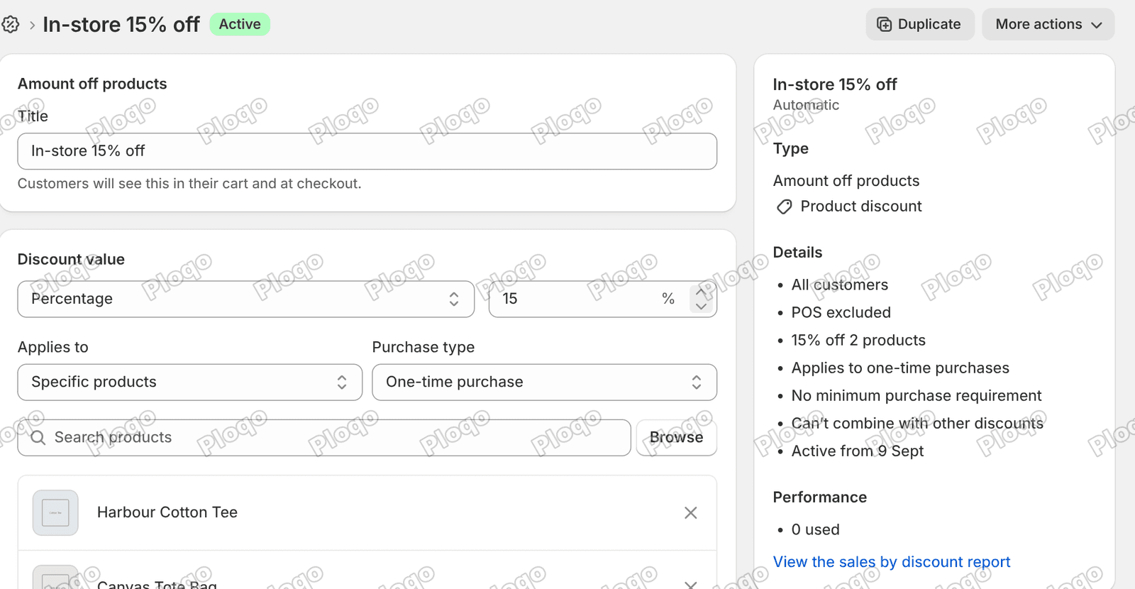 An automatic discount with the Details sidebar reading POS excluded