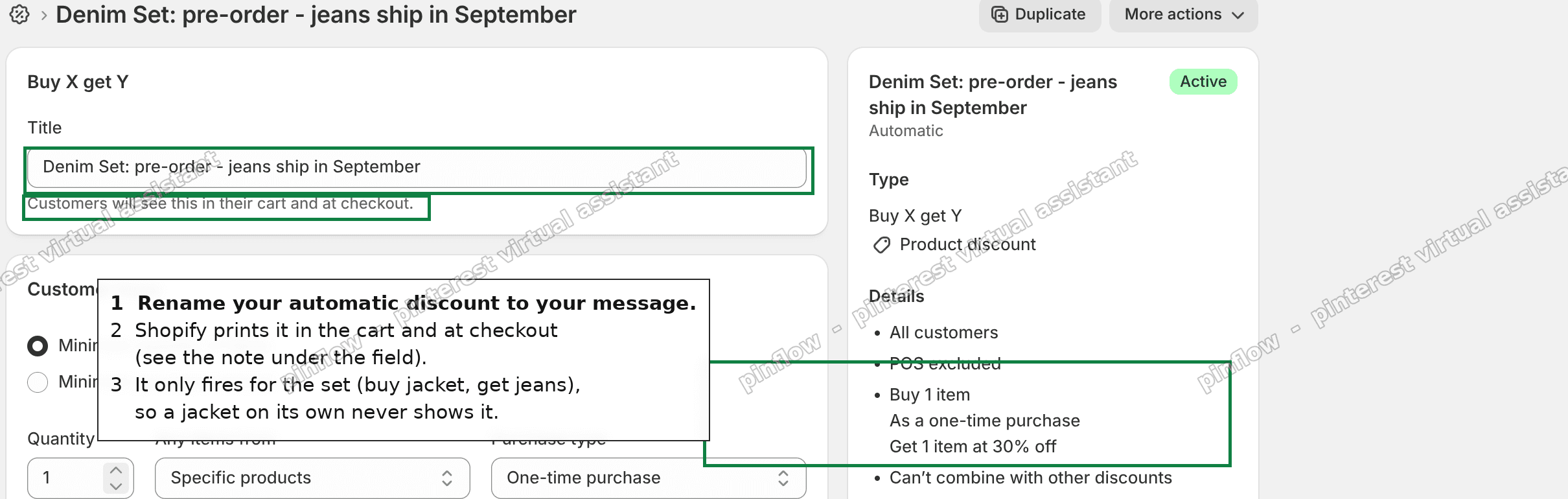 Rename the automatic discount to your pre-order message