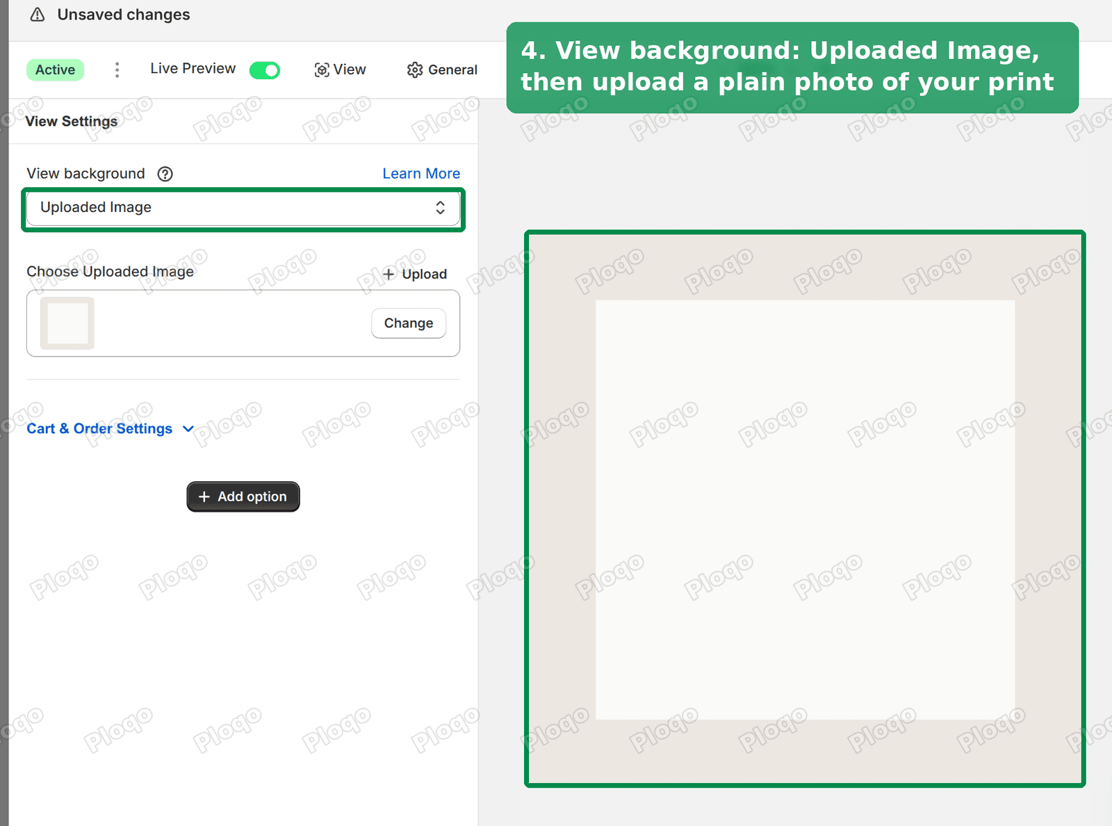 Set the view background to your plain product photo