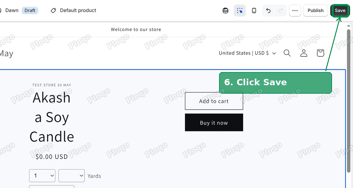 The Save button highlighted in the top right of the theme editor