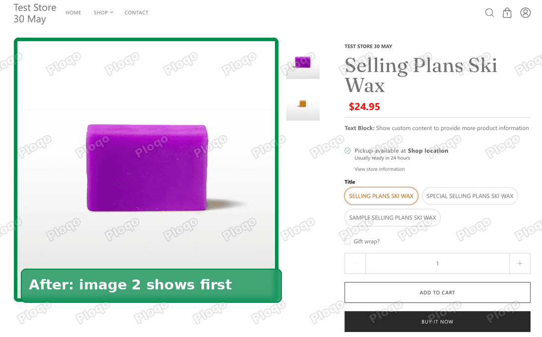 Roam product page after the fix: the gallery opens on image 2 and the first thumbnail is gone