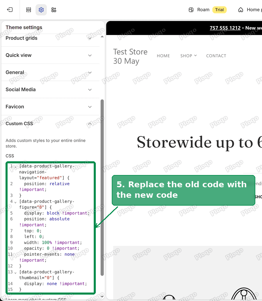 Roam Custom CSS box with the new code pasted in