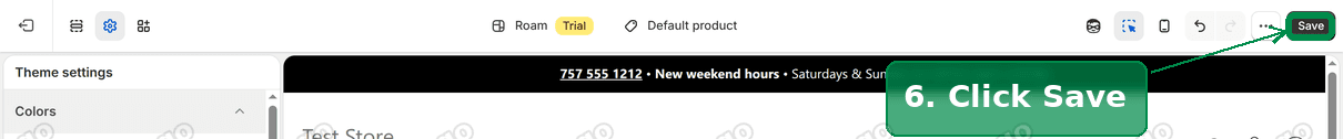 Theme editor top bar with the Save button highlighted