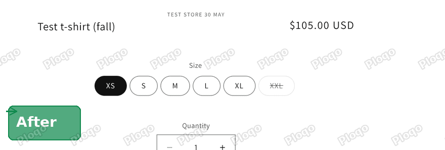 Dawn product page after the change, with the title on the left and the price on the right at the same size