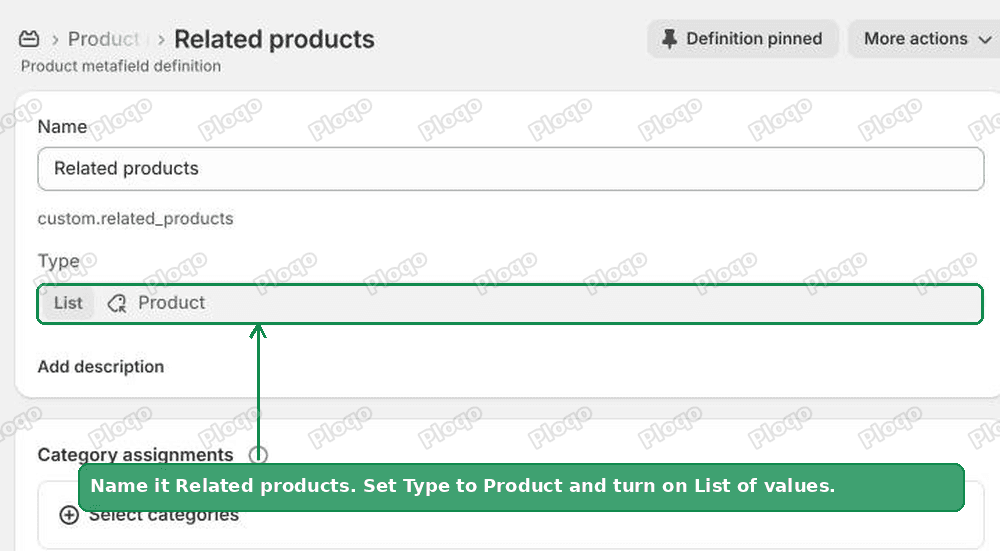 Create the Related products metafield definition in Shopify Custom data
