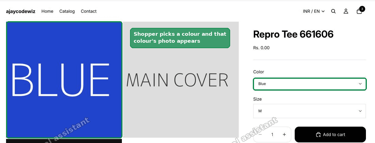 Pick a colour and that variant photo appears at the front of the gallery