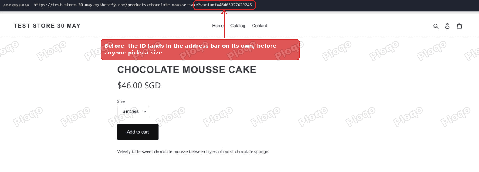 Variant ID appears in the Shopify product URL on page load