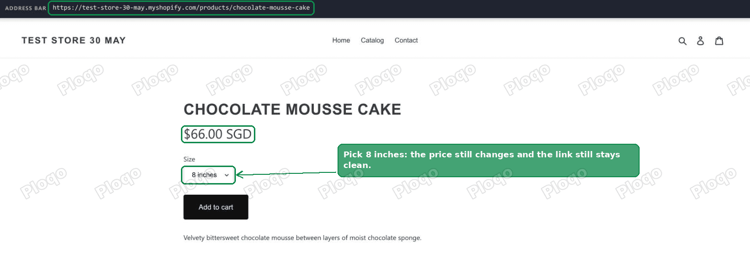 Choosing a variant still updates the price with a clean URL