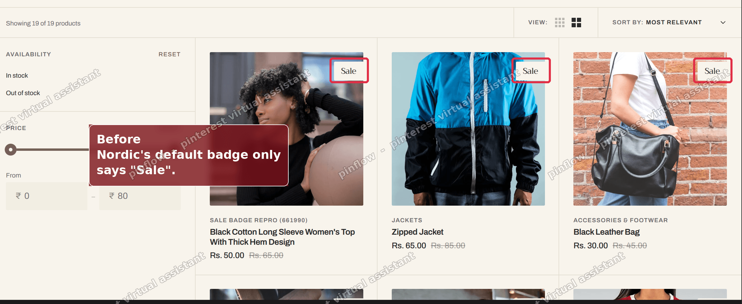Nordic collection page where the sale badge only reads Sale on each product card