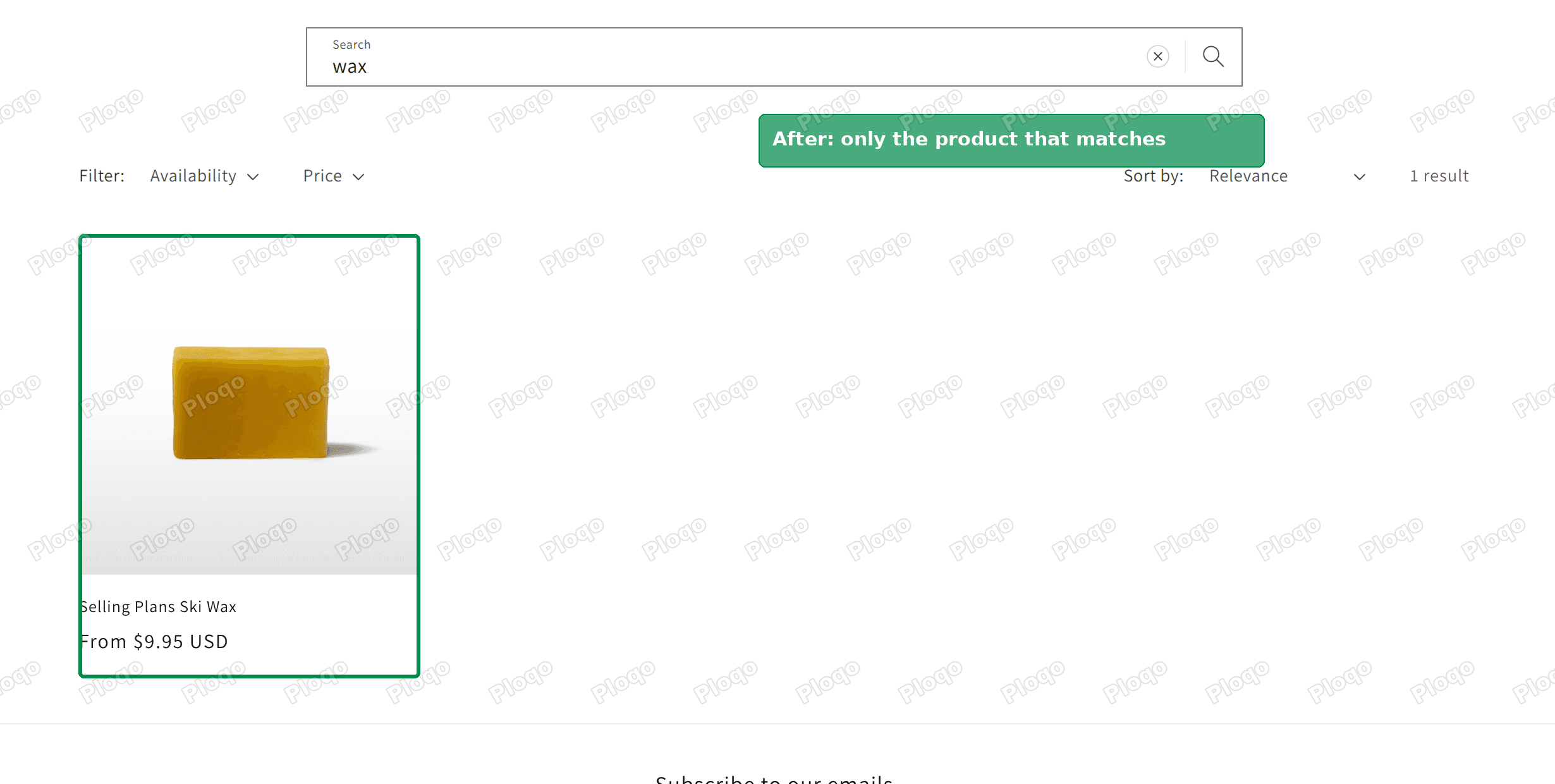 After: the search for "wax" now returns only the ski wax