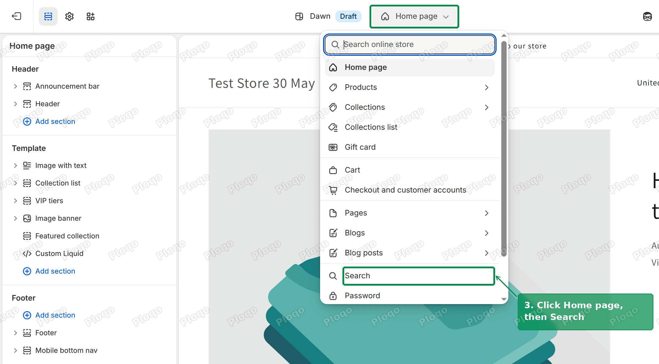 Step 3: pick Search from the page menu at the top of the editor