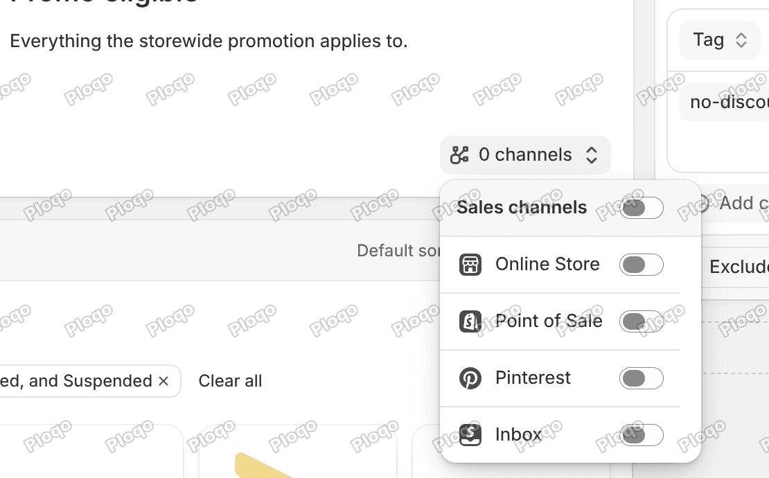 The collection page showing the sales channel popover with 0 channels and Online Store toggled off