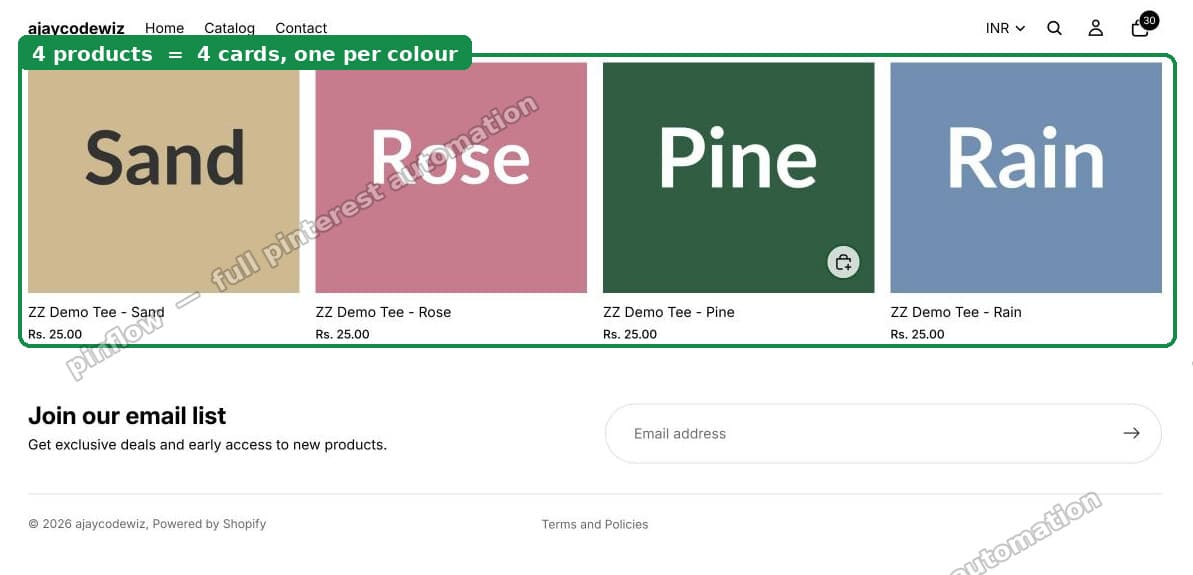 Four colour cards in a collection, one per colour