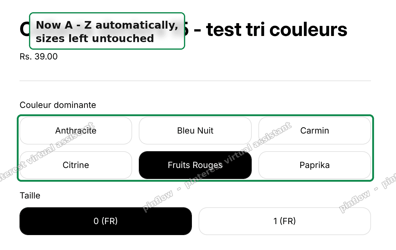 Color buttons now sorted A to Z with sizes untouched on the Horizon product page