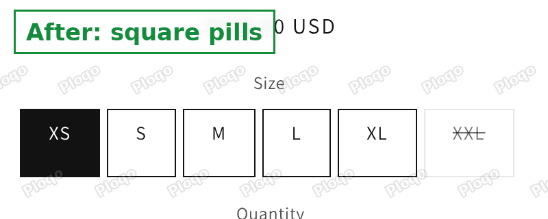 Dawn size pills after the change, drawn as square boxes with a thin border
