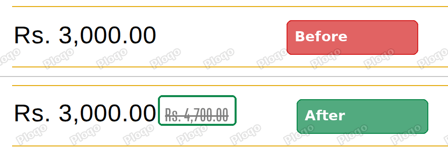 Roam sticky add to cart bar before the fix with only the price, and after the fix with the compare-at price crossed out next to it
