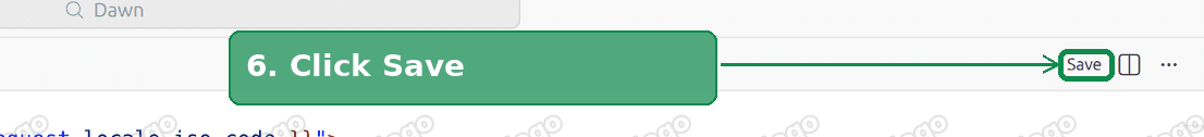 Theme code editor toolbar with the Save button highlighted