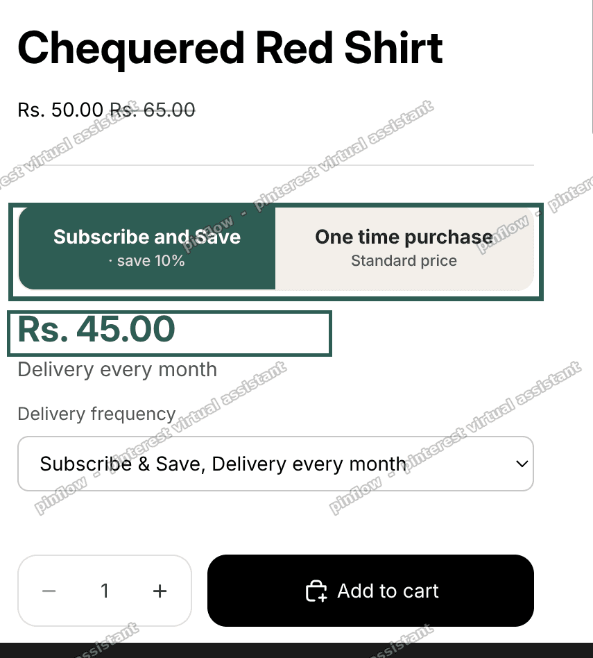 Subscribe and Save selected, showing the subscription price and the delivery frequency dropdown on a Horizon product page