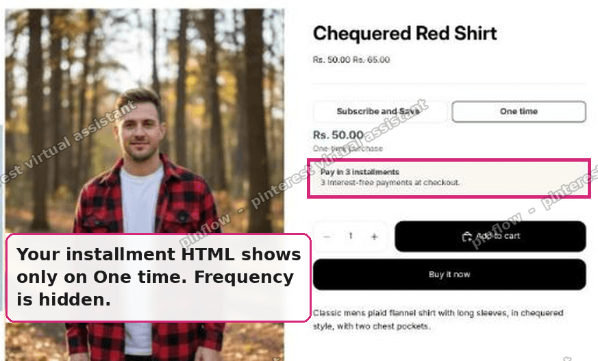 One-time selected showing the installment box, with the frequency dropdown hidden