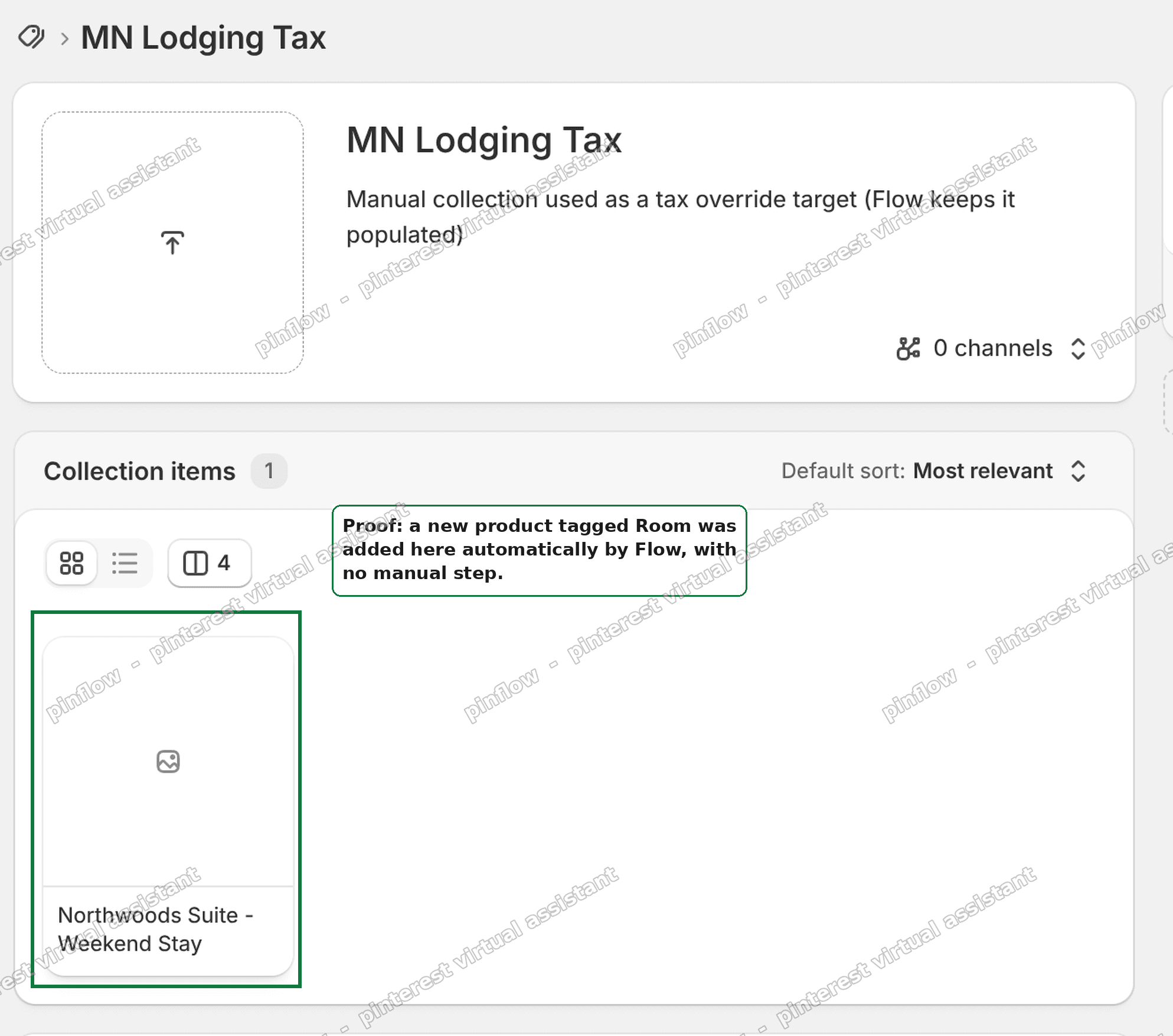 The tax collection filled automatically with a new tagged product