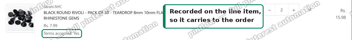 Terms accepted: Yes recorded on the cart line item